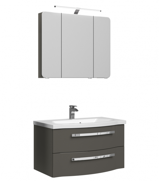 Pelipal 4005 Badmöbel Set 92 cm breit mit Spiegelschrank inkl. LED-Aufsatzleuchte