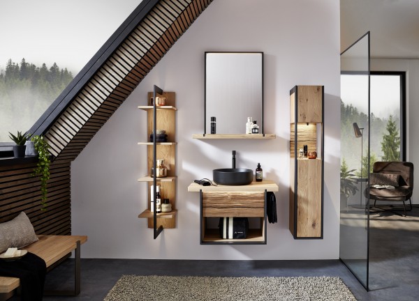 Thielemeyer Steel Massivholz Badmöbelset - 85,5 cm / Variante 6