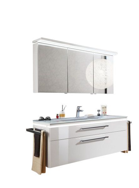 Puris Cool Line Badmöbel Set 122 cm breit - Spiegelschrank inkl. Gesimsboden mit LED Flächenleuchte