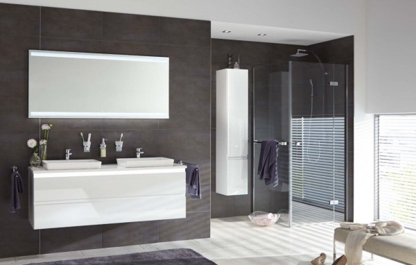 b.straight - Badmöbel-Set 140 cm breit inkl. Spiegel und Aufsatzbecken