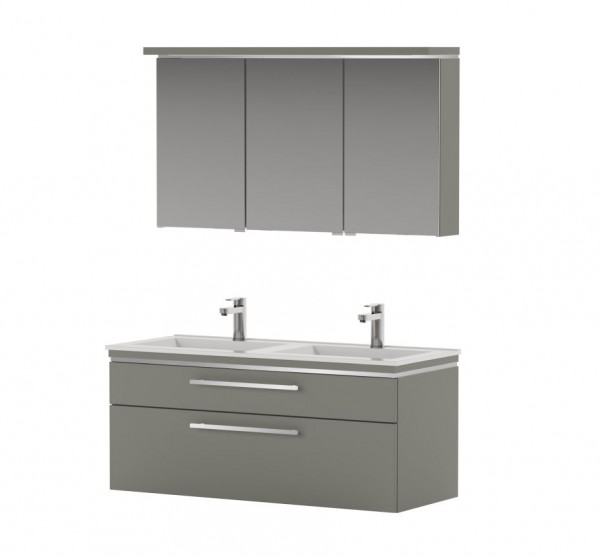 Puris Cool Line Badmöbel Set 122 cm breit - Spiegelschrank inkl. Gesimsboden mit LED-Beleuchtung