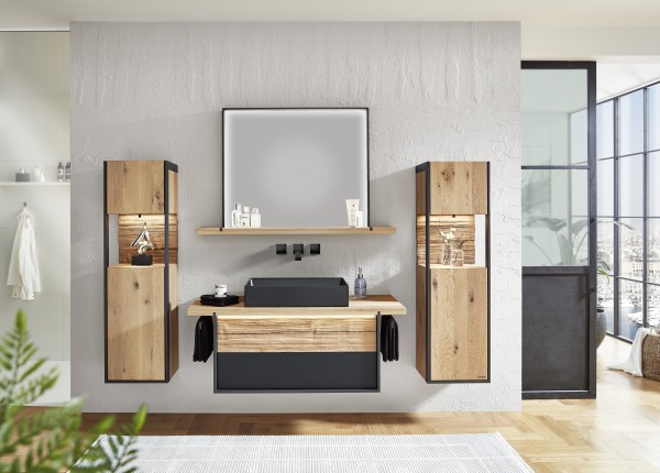 Thielemeyer Steel Massivholz Badmöbelset - 125,5 cm / Variante 1