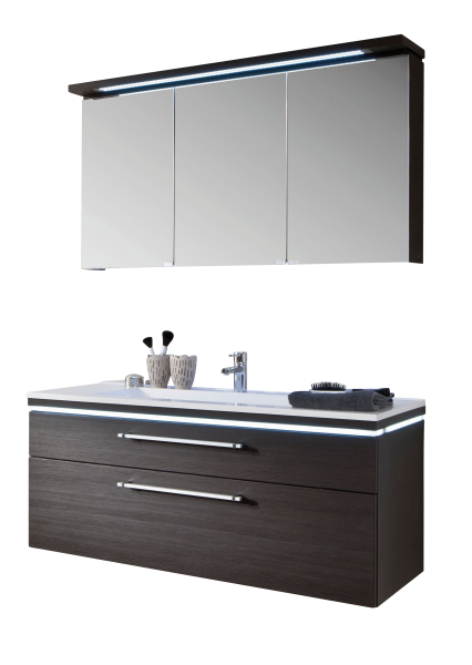 Puris Cool Line Badmöbel Set 122 cm - Spiegelschrank inkl. Gesimsboden mit LED Beleuchtung