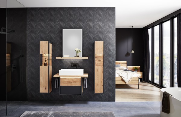 Thielemeyer Steel Massivholz Badmöbelset - 85,5 cm / Variante 4