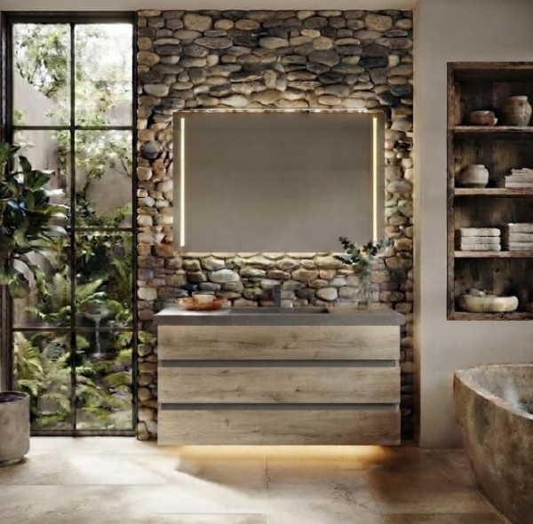 Thielemeyer Fresh Massivholz Badmöbelset mit Mineralsteinwaschtisch - 122 cm