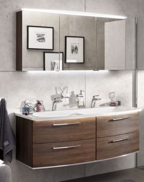 b.bright - Badmöbel-Set 140 cm breit mit Doppelwaschtisch und Spiegelschrank / runde Form