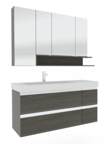 Puris c!puro Badmöbel Set - 120 cm Becken - Ablage rechts / mit 4 Auszügen
