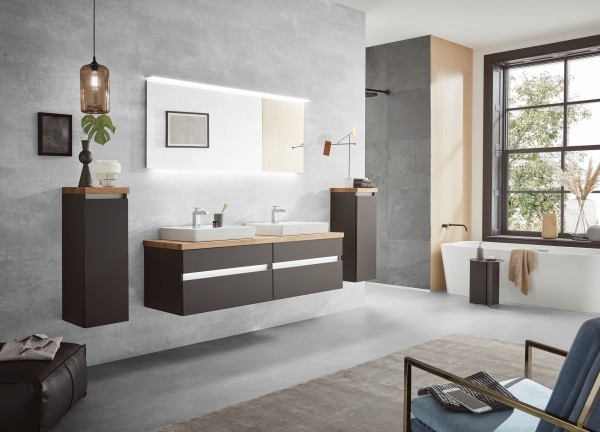 b.essence Badmöbel-Set 160 cm breit inkl. 2 Aufsatzbecken &amp; Spiegel