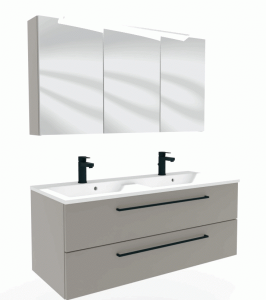 Puris Fresh Badmöbel Set mit Mineralmarmor- oder Glasdoppelwaschtisch - 120 cm