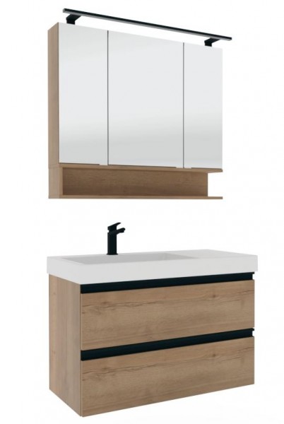 Puris c!puro Badmöbel Set - 90 cm mit Ablagefläche rechts / mit 2 Auzsügen