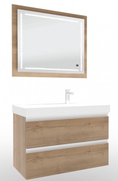 Puris c!puro Badmöbel Set - 90 cm mit Ablagefläche links / mit 2 Auszügen