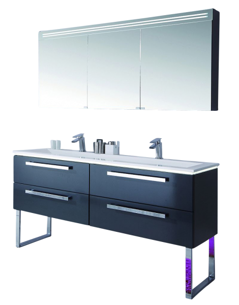 Puris Star Line Badmöbel Set 160,6 cm breit – Spiegelschrank mit Spiegelblende inkl. LED Beleuchtung