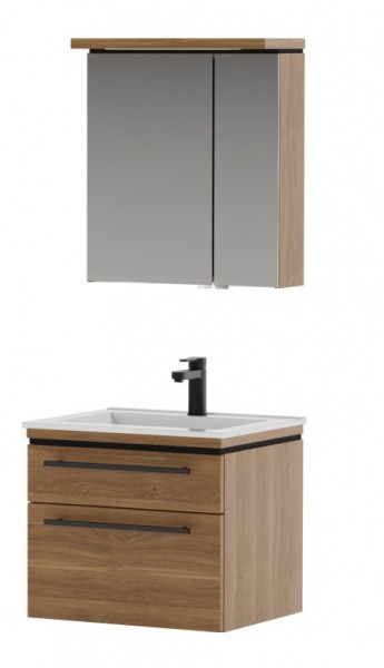 Puris Cool Line Badmöbel Set 62 cm - Spiegelschrank mit Gesimsboden inkl. LED-Beleuchtung