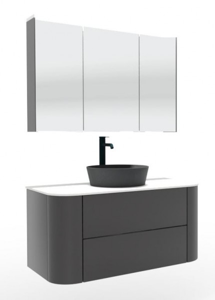 Puris Veluna Badmöbelset mit Aufsatzwaschtisch und Spiegelschrank - 100 cm