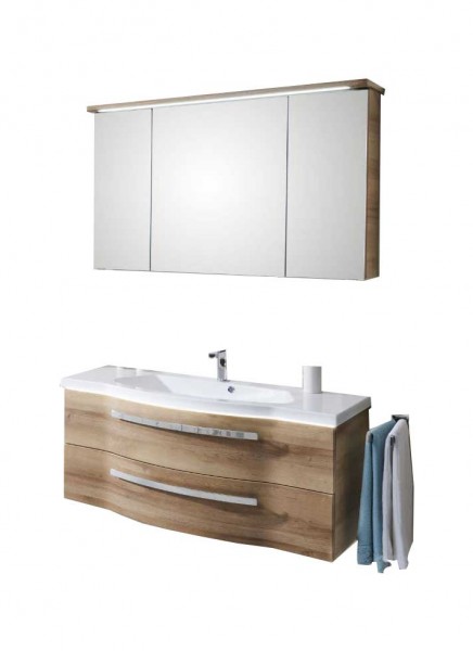Pelipal 4005 Badmöbel Set 117 cm breit mit Spiegelschrank inkl. LED-Kranzbodenbeleuchtung