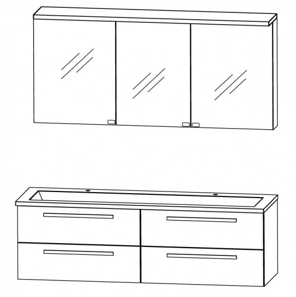 Puris Star Line Badmöbel Set 160,6 cm breit – Spiegelschrank mit Gesimsboden inkl. LED Beleuchtung