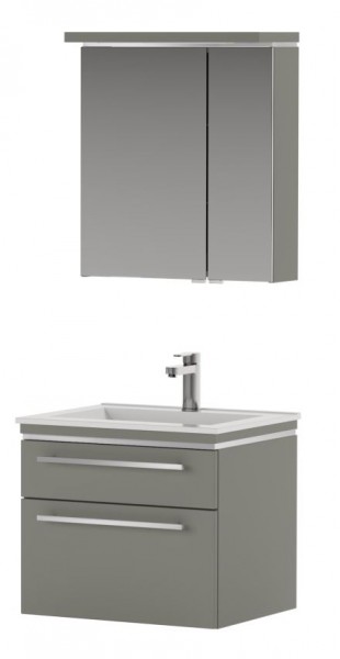 Puris Cool Line Badmöbel Set 62 cm - Spiegelschrank mit Gesimsboden inkl. LED-Flächenleuchte