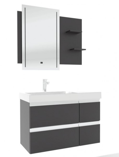 Puris c!puro Badmöbel Set - 90 cm mit Ablagefläche rechts / mit 4 Auszügen