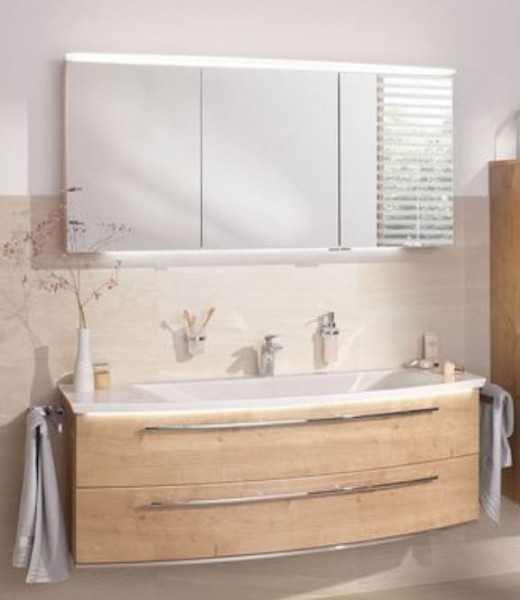 b.bright - Badmöbel-Set 140 cm breit inkl. Spiegelschrank / runde Form