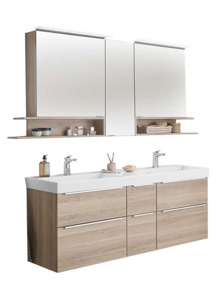 Puris c!mano Badmöbelkombination - 152 cm Doppelwaschtisch &amp; Spiegelschrank