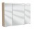 Spiegelschrank 90 cm S2A439S6, 1 Gesimsboden mit LED-Beleuchtung, 3 Spiegeltüren auf Trägerplatte, 2 Mittelwände, 6 Glasfachböden, 1 Schalter-Steckdosenelement, ohne Facettenschliff - Maße: 15x90x65,6 cm