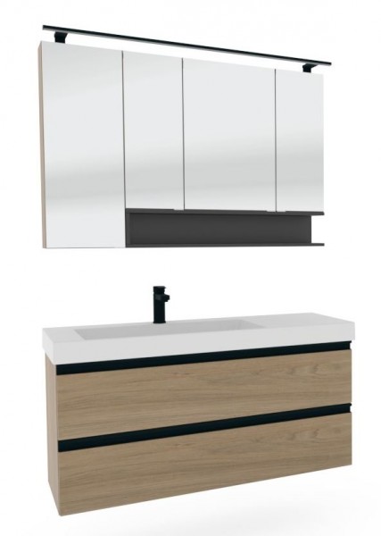 Puris c!puro Badmöbel Set - 120 cm Becken - Ablage rechts / mit zwei Auszügen