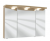 Spiegelschrank 90 cm SET43903L/R - Spiegelschrank S2A 439013: 3 Spiegeldrehtüren auf Trägerplatte, 2 Mittelwände, 6 Glasfachböden, 1 Schalter-Steckdosen-Element Gesimsboden GS1 4390 B1: formgefräst, 3 LED-Einbaustrahler, 1 Zwischenplatte, Kante in chromop