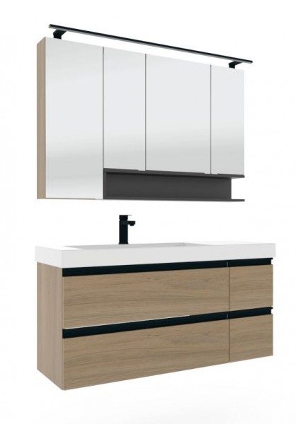 Puris c!puro Badmöbel Set - 120 cm Becken - Ablage rechts / mit 4 Auszügen