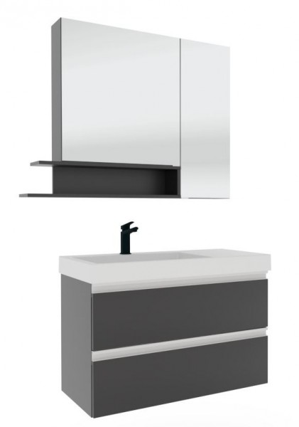 Puris c!puro Badmöbel Set - 90 cm mit Ablagefläche rechts / mit 2 Auzsügen