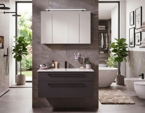 Puris Trier Komplettset in Cosmos grey - 100 cm inkl. Aufsatzleuchte