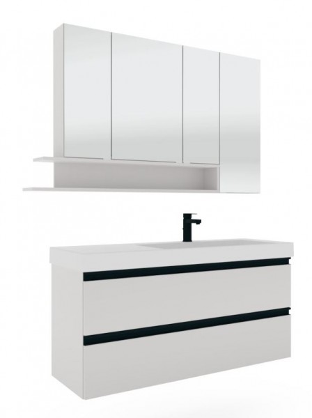 Puris c!puro Badmöbel Set - 120 cm Becken - Ablage links / mit zwei Auszügen