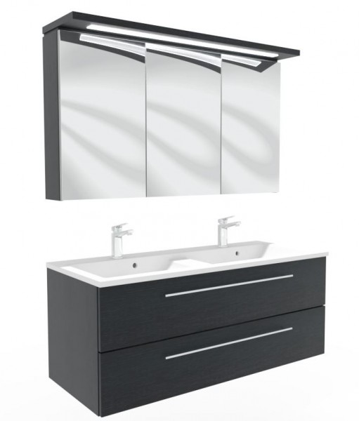 Puris Fresh Badmöbel Set mit Mineralmarmor- oder Glasdoppelwaschtisch - 120 cm