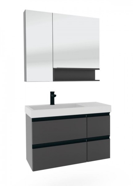 Puris c!puro Badmöbel Set - 90 cm mit Ablagefläche rechts / mit 4 Auszügen