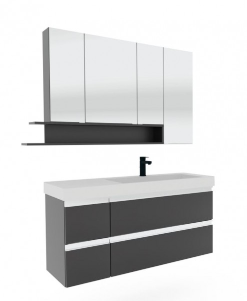Puris c!puro Badmöbel Set - 120 cm Becken - Ablage links / mit 4 Auszügen