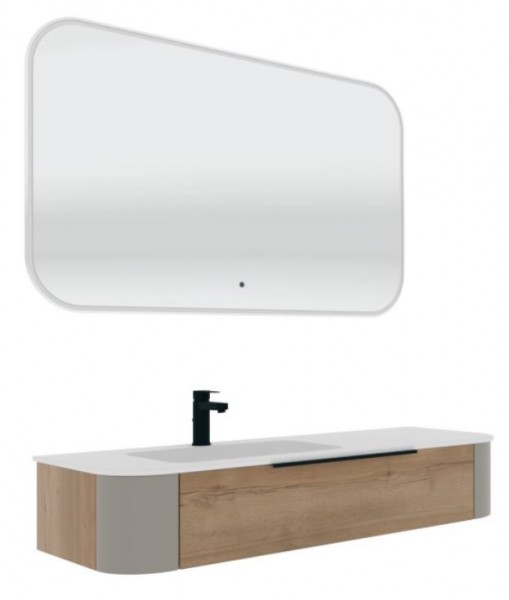 Puris Veluna Badmöbelset mit Stonepluswaschtisch und Flächenspiegel - 130 cm
