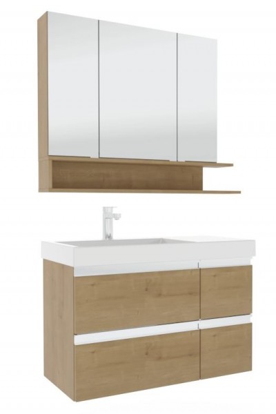 Puris c!puro Badmöbel Set - 90 cm mit Ablagefläche rechts / mit 4 Auszügen