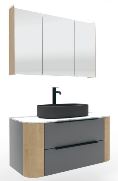 Puris Veluna Badmöbelset mit Aufsatzwaschtisch und Spiegelschrank - 100 cm