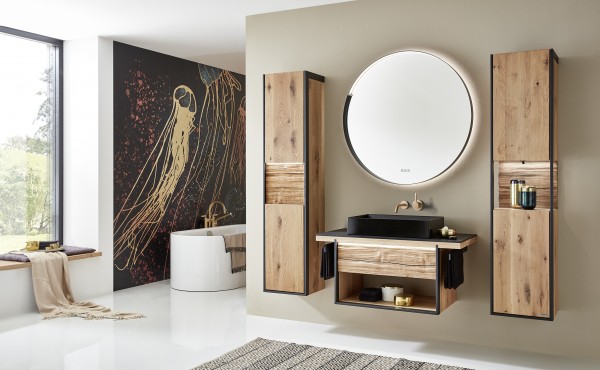 Thielemeyer Steel Massivholz Badmöbelset - 105,5 cm / Variante 3