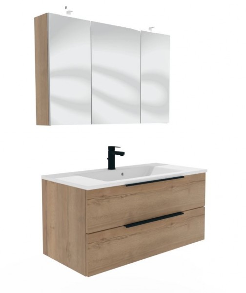 Puris Fresh Badmöbel Set mit Mineralmarmor- oder Glaswaschtisch - 100 cm