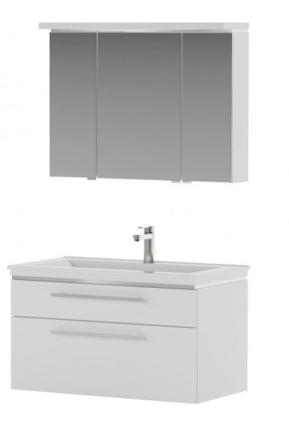 Puris Cool Line Badmöbel Set 92 cm breit - Spiegelschrank inkl. Gesimsboden mit Beleuchtung