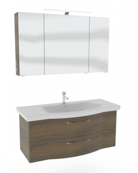 Pelipal 6005 Badmöbel Set inkl. Spiegelschrank mit Aufsatzleuchte - 122 cm