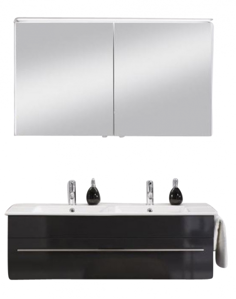 Marlin Bad 3260 Badmöbelset mit Spiegelschrank und Doppelwaschtisch / 120 cm