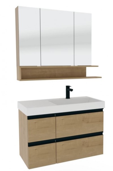 Puris c!puro Badmöbel Set - 90 cm mit Ablagefläche links / mit 4 Auszügen