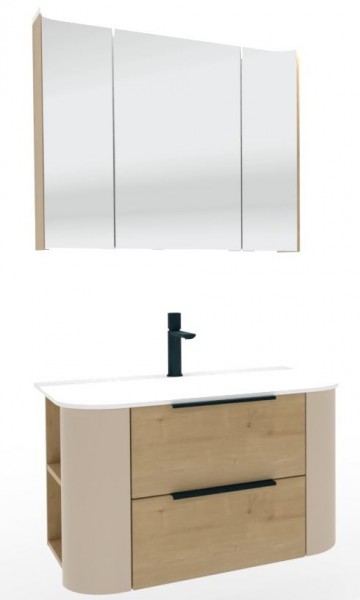 Puris Veluna Badmöbelset mit Stonepluswaschtisch und Spiegelschrank - 80 cm