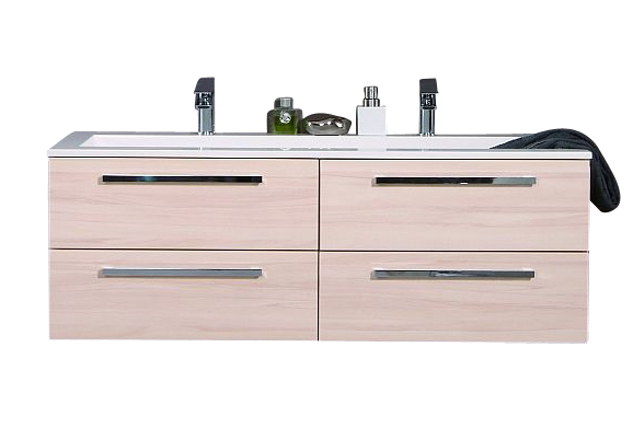 Puris Star Line Badmöbel Set 140,6 cm breit kombinierbar – Mineralguss Doppelwaschtisch