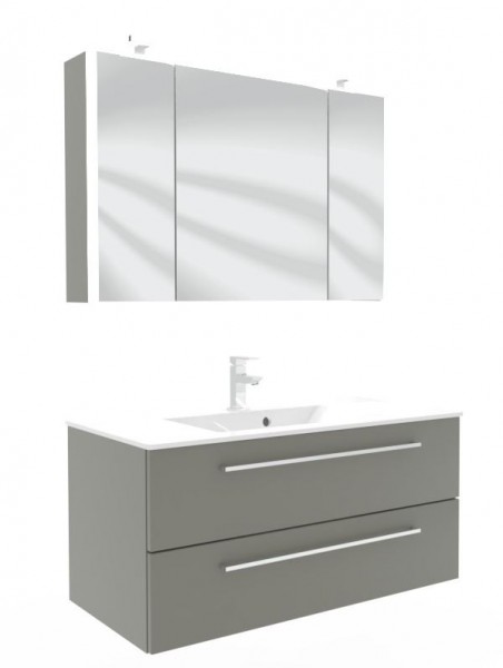 Puris Fresh Badmöbel Set mit Mineralmarmor- oder Glaswaschtisch - 100 cm