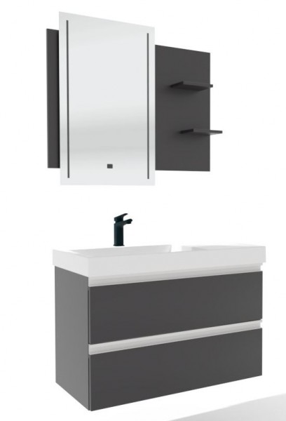 Puris c!puro Badmöbel Set - 90 cm mit Ablagefläche rechts / mit 2 Auzsügen