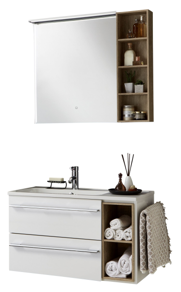 Marlin Bad 3250 Badmöbel Set 80 cm breit, mit offenem Regal + Spiegelpaneel