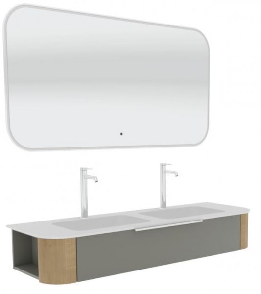 Puris Veluna Badmöbelset mit Doppelwaschtisch, ein Auszug und Badspiegel - 150 cm