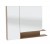 SET539RRU Spiegelschrank, 2 Doppelspiegeltüren, 4 Glasböden, 1 Mittelwand, Schalter und Steckdose, Regal überstehend seitlich geöffnet rechts, hohe Spiegeltüre links - Maße: 15x105x80 cm